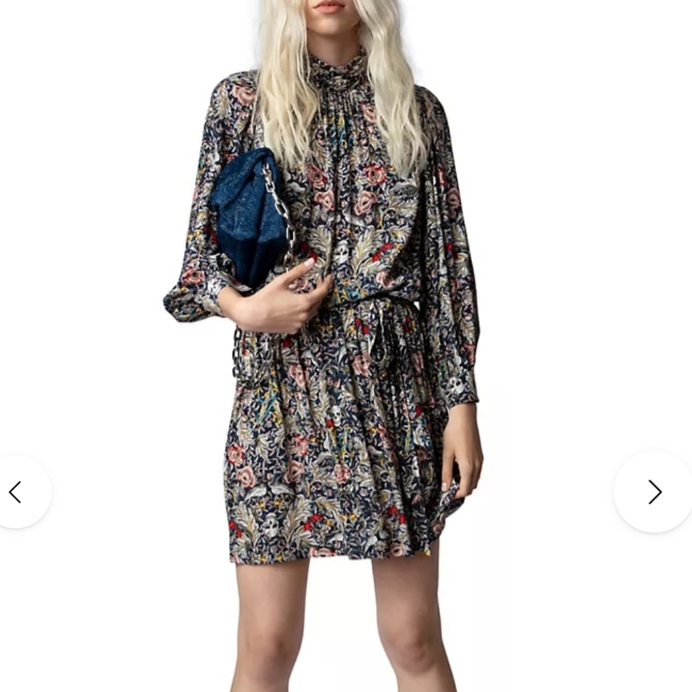 NWT Zadig & Voltaire Women's Multicolor Floral Long Sleeve Dress